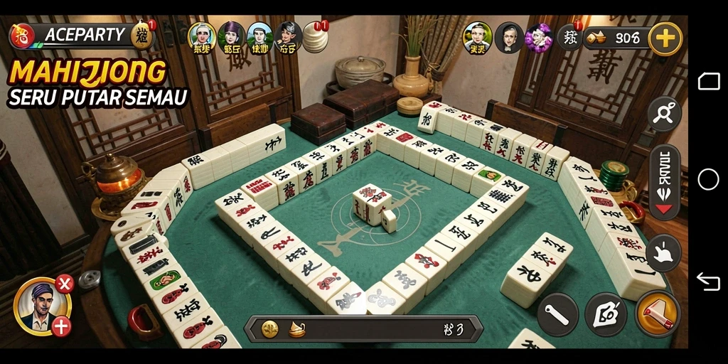 Screenshot gameplay <strong>ACEPARTY</strong> yang menunjukkan aksi seru permainan Mahjong.