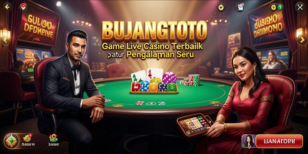 Tampilan screenshot BUJANGTOTO menampilkan dealer langsung dalam permainan Live Casino.