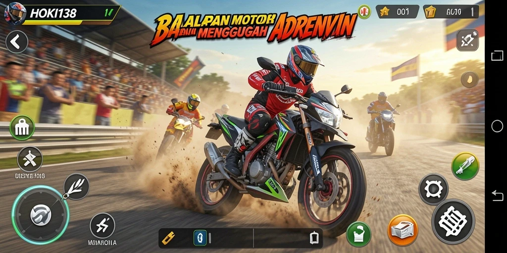Screenshot HOKI138 menampilkan balapan motor yang intens dan menegangkan.