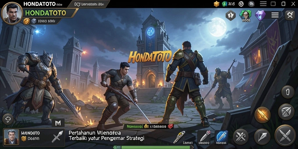 Screenshot permainan HONDATOTO menampilkan strategi menara yang dinamis.