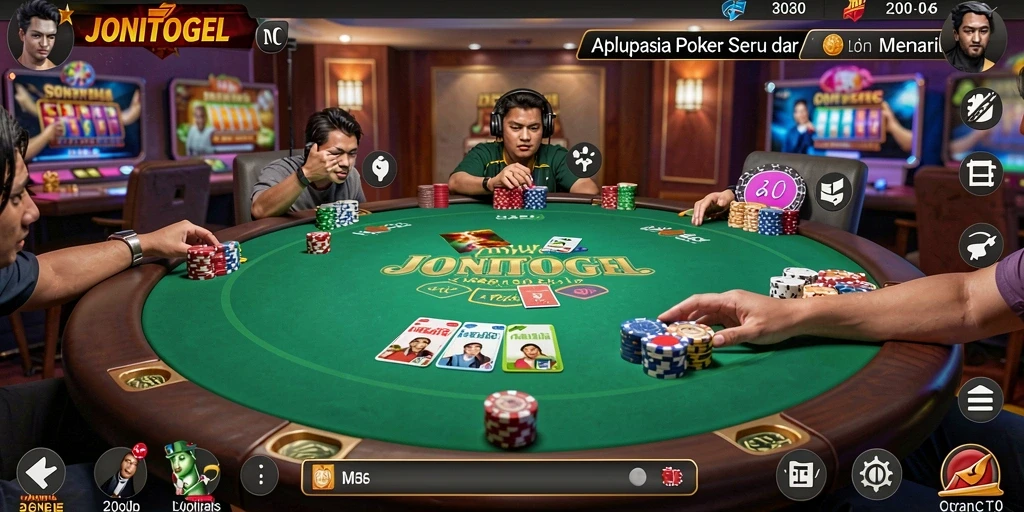 Screenshot gameplay poker JONITOGEL yang penuh aksi.