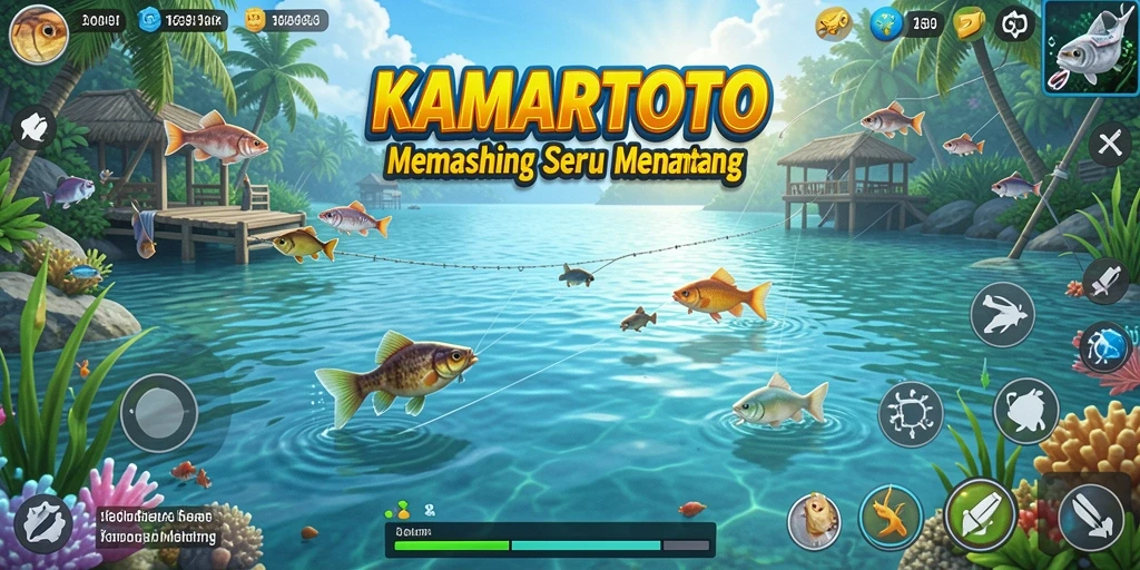 Tampilan gameplay KAMARTOTO yang menarik saat memancing di laut.