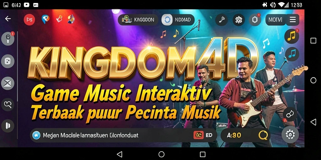 Screenshot gameplay KINGDOM4D yang menampilkan tantangan musik yang menyenangkan.