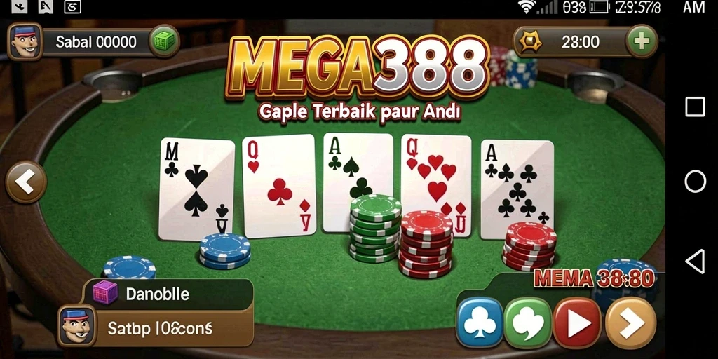 Tangkapan layar gameplay MEGA388 dengan elemen Gaple yang menarik.