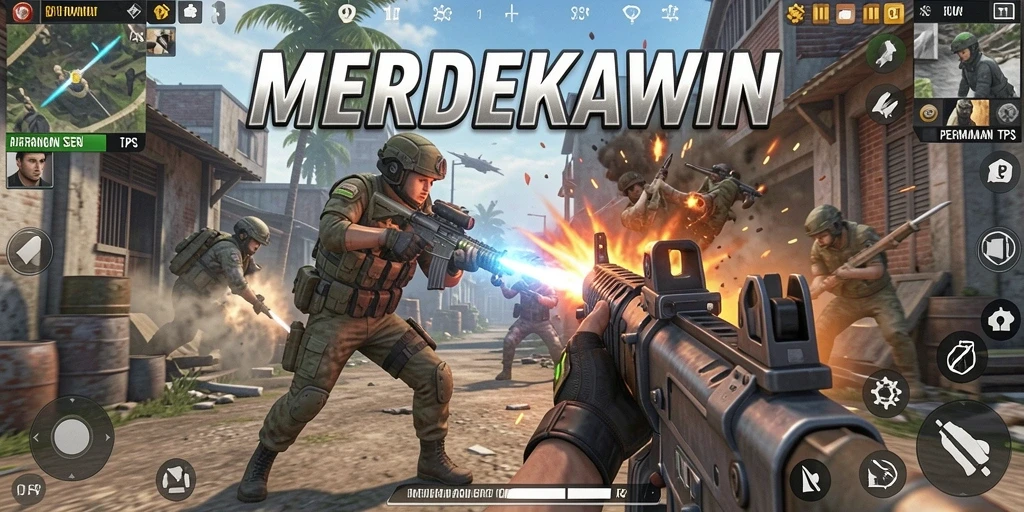 Screenshot gameplay seru dari MERDEKAWIN menampilkan aksi pertempuran.