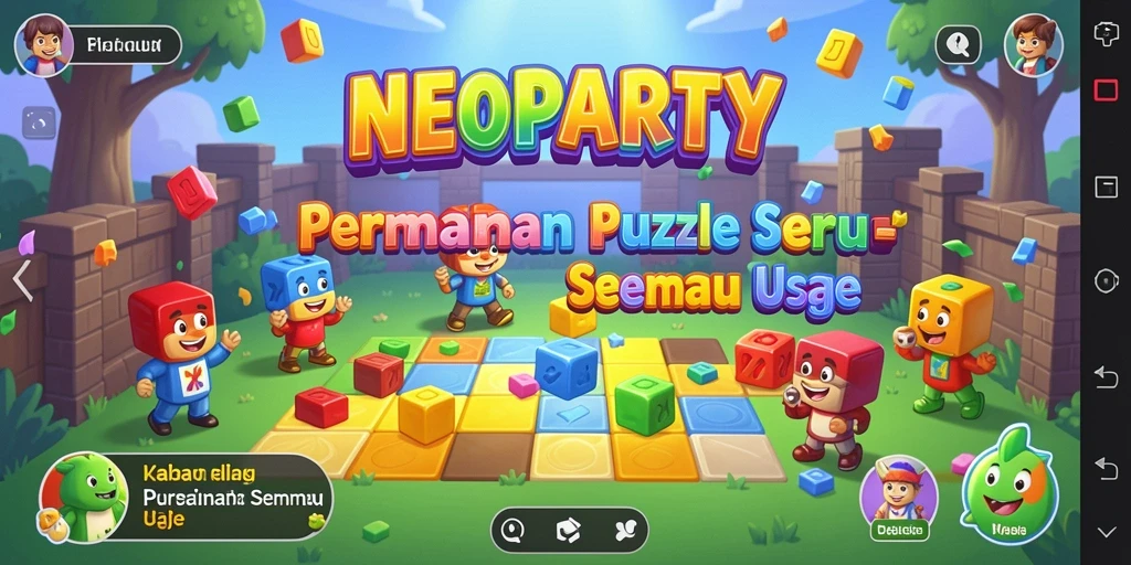 Tampilan gameplay NEOPARTY yang menarik dan penuh warna.
