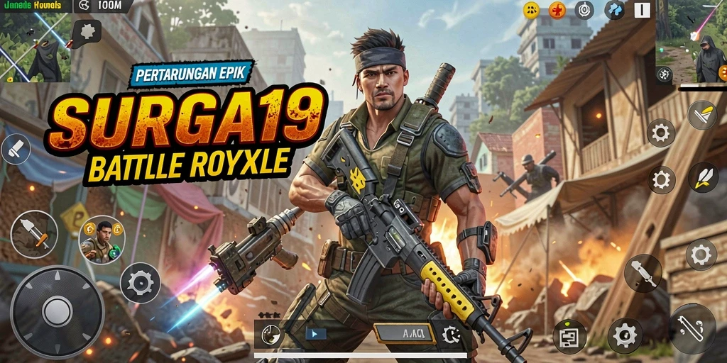 Screenshot gameplay SURGA19 menampilkan aksi seru dalam pertarungan Battle Royale.