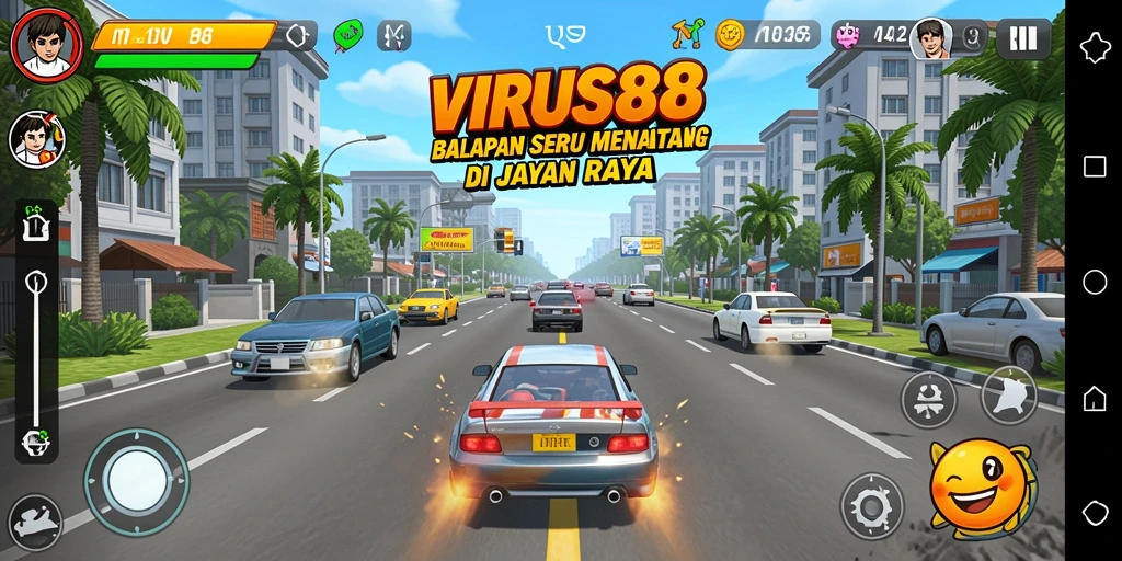 Tampilan menarik dari gameplay VIRUS88 di lintasan balap.