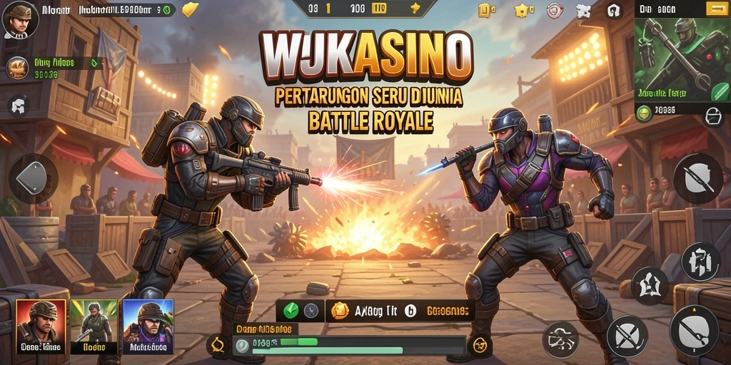 Screenshot permainan <strong>WJKASINO</strong> menampilkan aksi Battle Royale yang menegangkan.